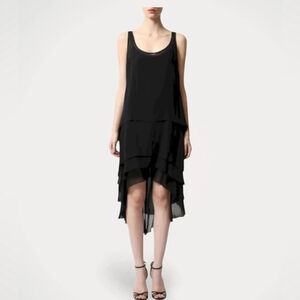 Karl Lagerfeld For H&M silk Black Sleeveless Asymmetric Dress Size 4 layered